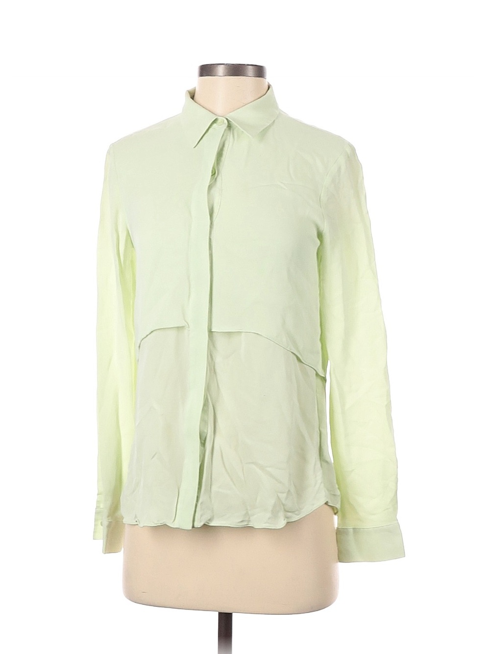 Theory Silk Light Green Layered Button-Front Women's Blouse